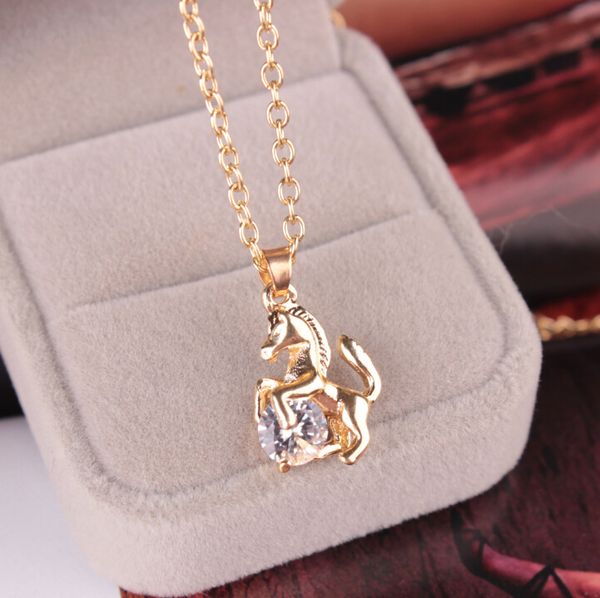 

pretty necklace for women beautifully tone cool horse pendant long chain choker necklace animal zircon necklaces, Silver