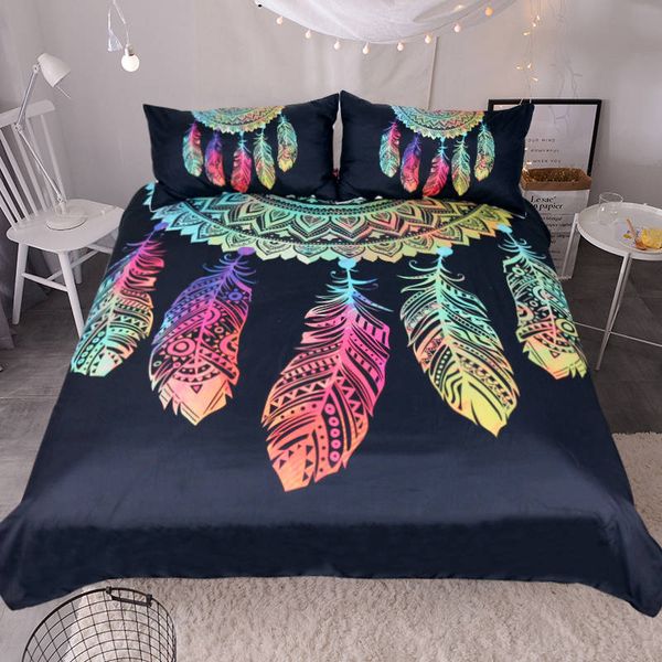 

beddingoutlet dreamcatcher bedding set king colorful feathers duvet cover bohemian mandala bedclothes 3pcs black home textiles