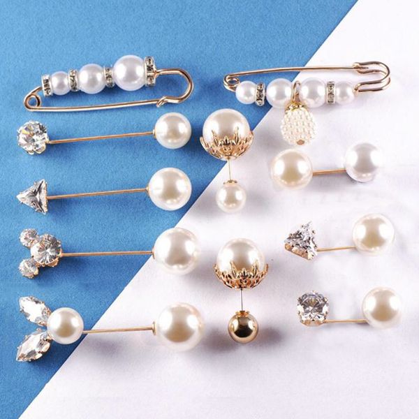 

10pcs women's fashion imitation pearl brooch pins badge sweater coat decorative jewelry pin brooches for women girl, Gray