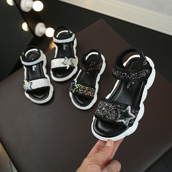 

girls sandals girls' soft bottom roman little princess children's beach shoes sandals soft non-slip fashion wild shoes, Black;red