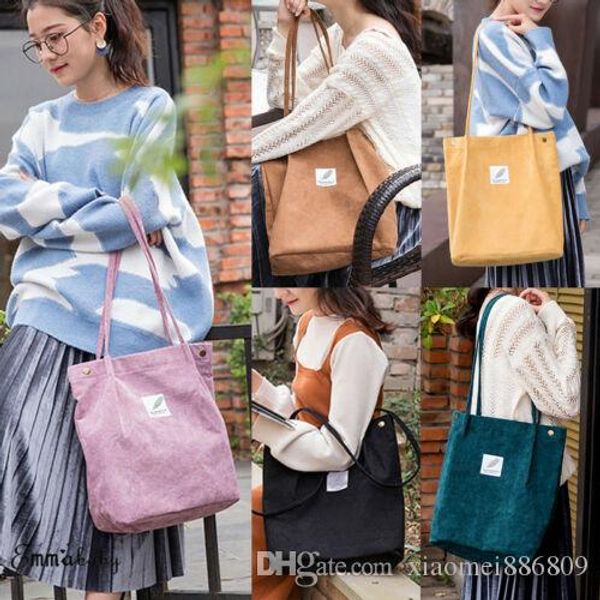 

women heavy duty classic retro corduroy magnetic button shoulder canvas tote bag
