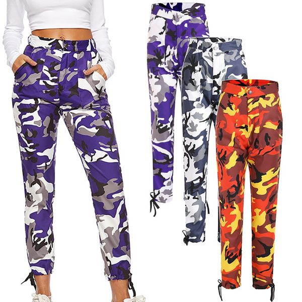 

women summer pants 2019 new stretch jeans female sports camouflage sweatpants casual camouflage trousers jeans y521, Blue