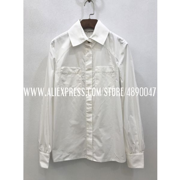 

2020 весна лето мода блузка сплошной цвет с длинным рукавом нежный жук кнопка рубашка лацкан топ высокое качество ретро белая рубашка, White