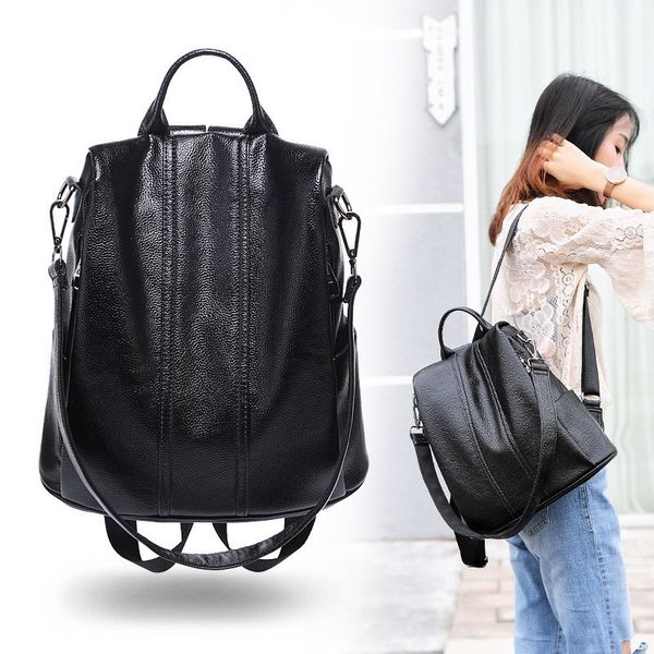 

genuine leather both shoulders package woman 2019 against theft soft leather tourism all-match tide cowhide capacity backpacks luxury bag