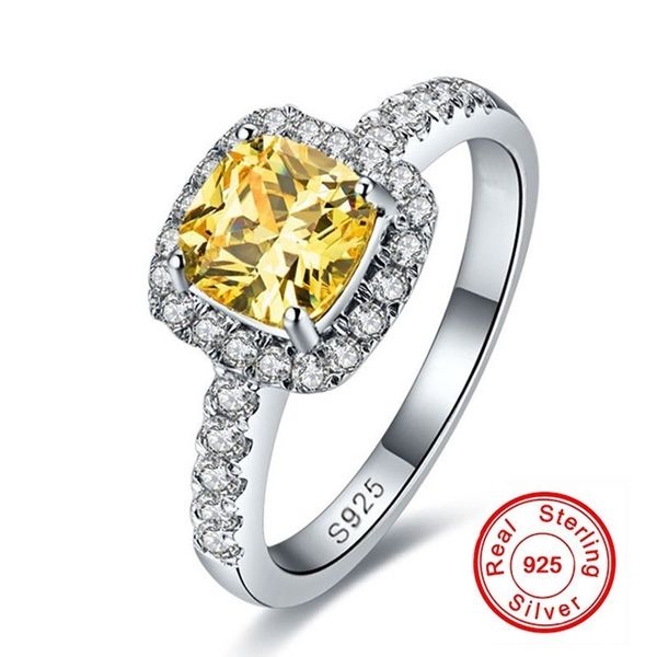 Marca 925 Sterling Silver casamento da noiva anel de dedo Moda Almofada ouro corte 3CT 5a zircão CZ anéis de pedra para as Mulheres
