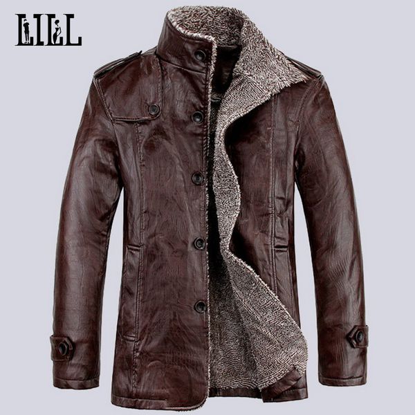 

привет-q 2017 весенняя мода для мужчин мотоцикла кожа куртки мужчины зимы вскользь теплое пальто толстой шерсти мужской bomber jacket 4xl, u, Black;brown