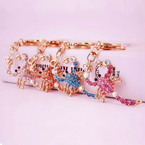 

keyring holder ab crystal rhinestone paved animal scorpion bag charm accessories pendant key chain fashion car key rings, Slivery;golden