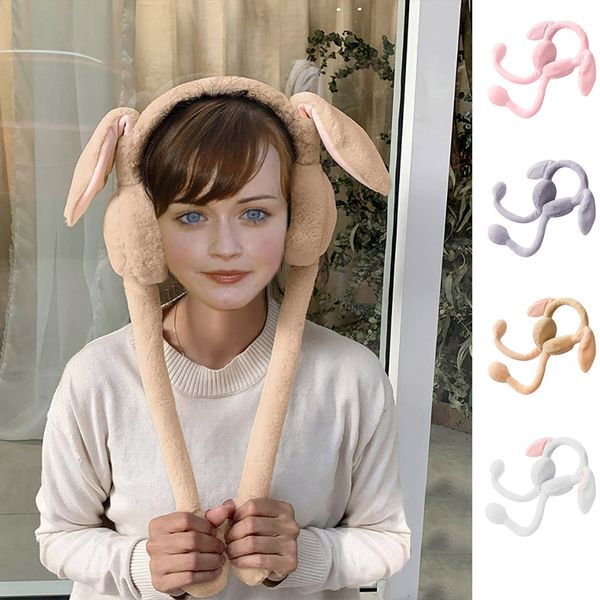 

cute women earmuffs warm can move airbag magnet cap plush dance ear earmuffs with ears cute color stitching antie, Blue;gray