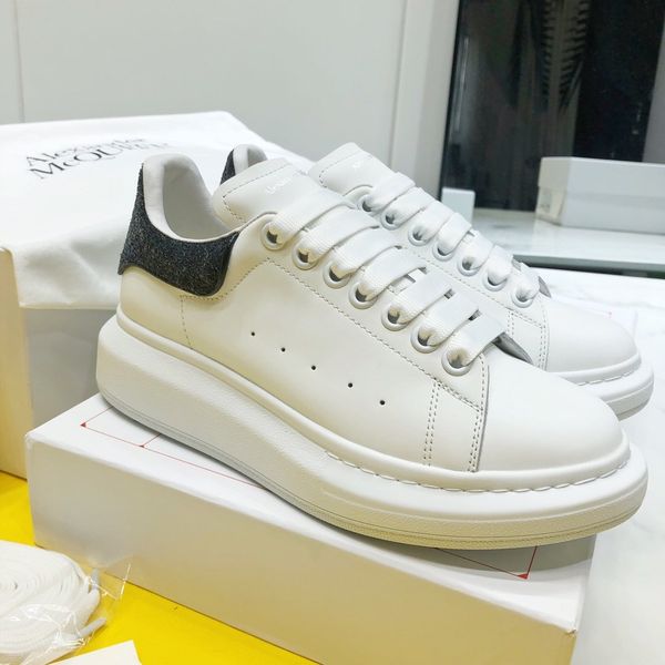 

platform men's and women's shoes wild vintage luxury white shoes star thick bottom leather reflective sneakers 07, Black