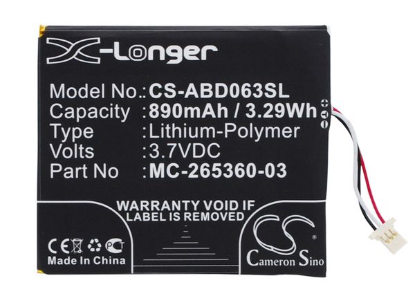 

cameron sino 890mah battery 58-000083, mc-265360-03, 58-000151 for amazon kindle 7, wp63gw, kindle 499, 558, sy69jl, kindle 8