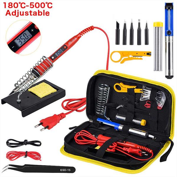 

220v 80w lcd solder welding tools soldering iron kit adjustable temperature ceramic heater soldering tips desoldering pump sets