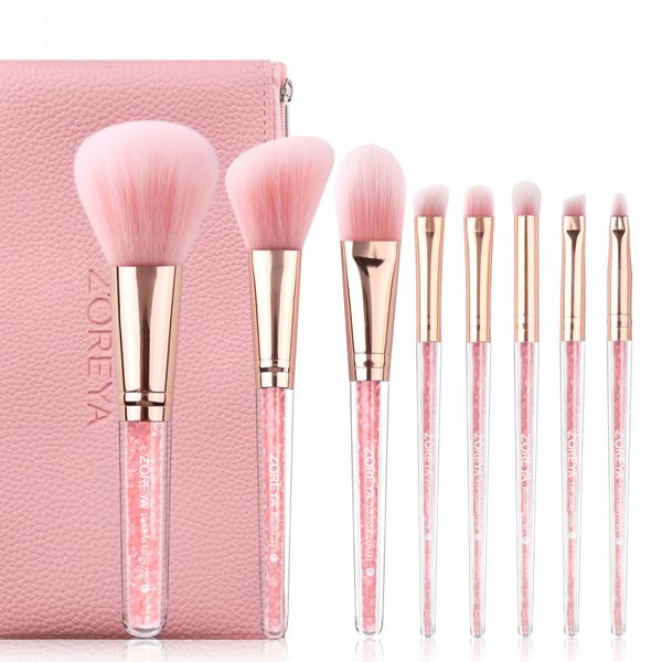

8 pcs/set highly transparent acrylic handle band pink rhinestone blending brush kit brush makeup kit