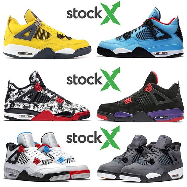 

air jordan retro 4 mens iv new fashion basketball shoes trainer travis scott yellow tattoo what the youth boys sport sneakers 7-13, White;red