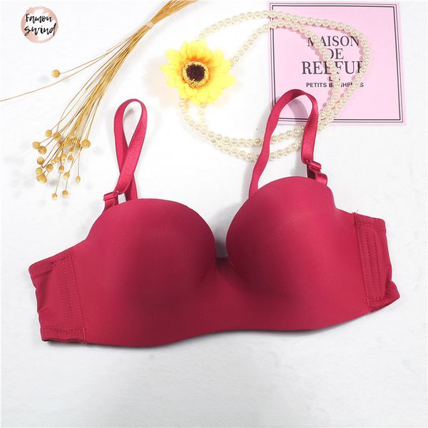 

glossy solid women bras seamless half cup padded push up bras soft comfort underwear brassieres drop shipping, Red;black