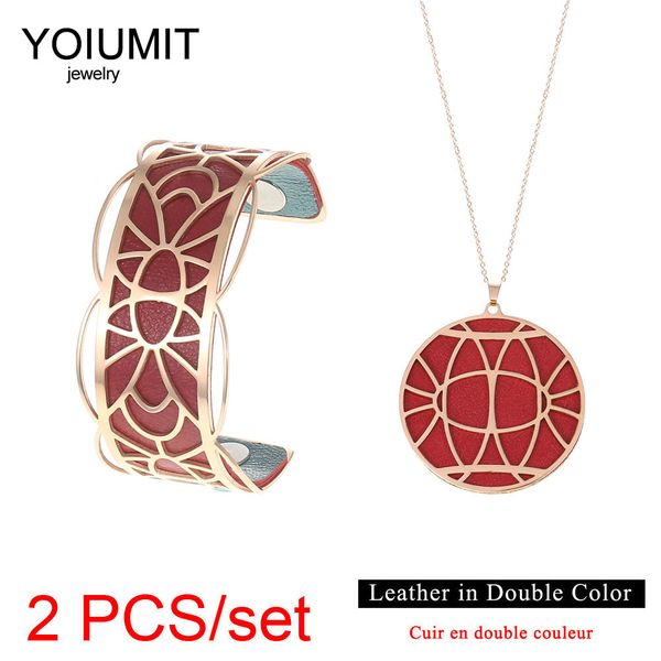 

yoiumit cuff bracelets necklace women jewelry set stainless steel bracelet manchette femme interchangeable leather bracelet set, Silver