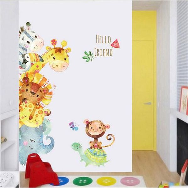 

cartoon animals wall stickers welcome children mural decals for kids rooms baby bedroom wardrobe door decoration