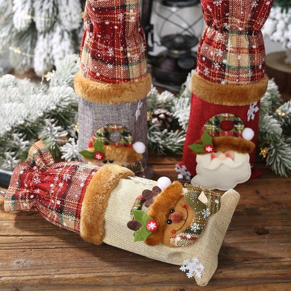 

christmas drawstring plaid santa snowman wine bottle cover santa wine bottle bags christmas gift bag decoration dhl an2710