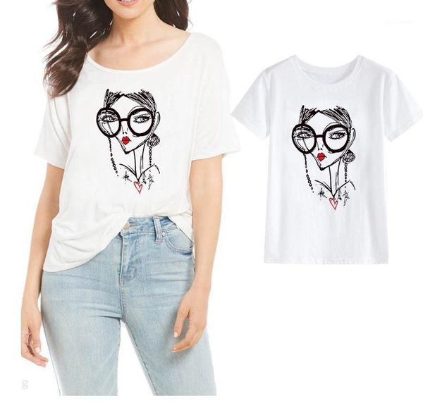 

womens printed short sleeved tshirt summer plus size casual crew neck tees famale loose apparel, White