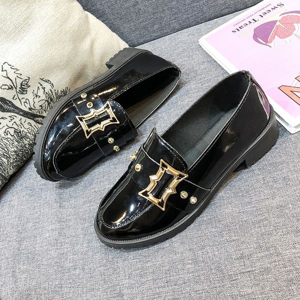 

summer shoes ladies black flats round toe 2019 fashion women's slip-on all-match female footwear oxfords casual sneaker british