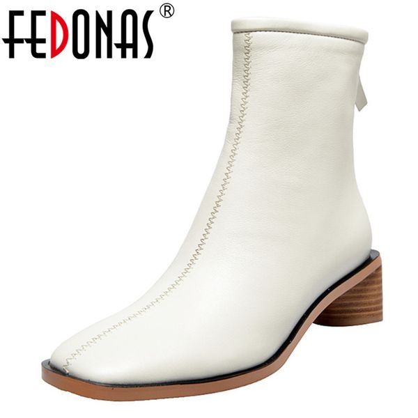 

fedonas women back zipper autumn winter genuine leather ankle boots high heeled short boots fashion party shoes woman, Black