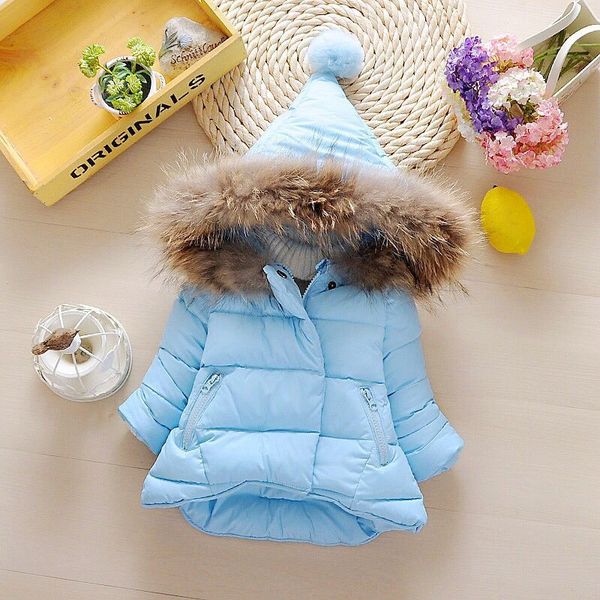 Girls Coat Cotton Warm Jacket For Baby Girls Winter Fur Hooded Coat