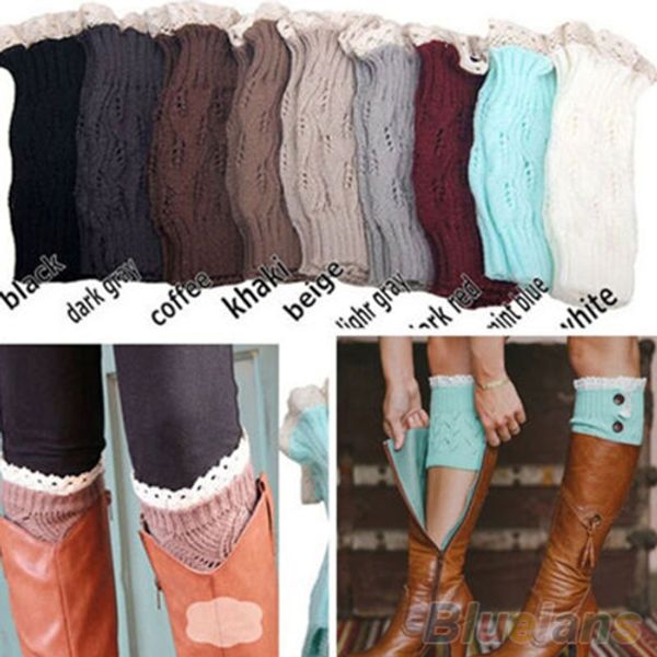 socks & hosiery women's crochet knitted lace trim ers cuffs liner boot, Black;white