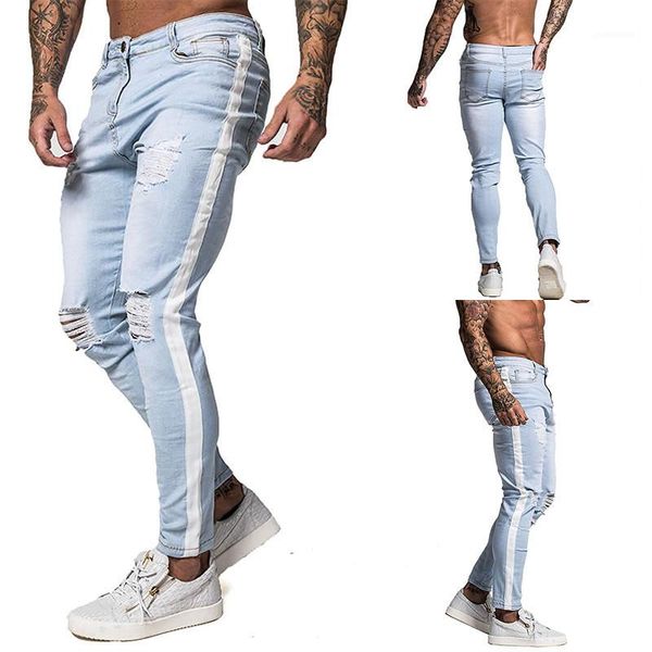 

pencil pants with hip hop mens trousers light blue mens designer jeans fashion washed distrressed patchwork