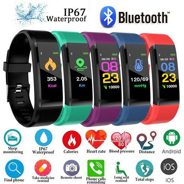 

115plus wristband health bracelet heart rate blood pressure smart band waterproof fitness tracker smart band watch men women 1eh