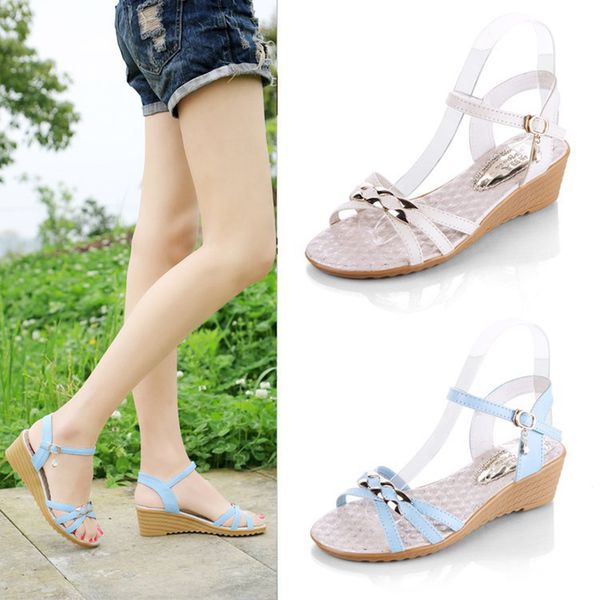 

женская летняя обувь 2020 новые сандалии на танкетке досуг мягкое дно противоскользящая женщина рыбий рот пряжка платформа пляжные женские с, Black