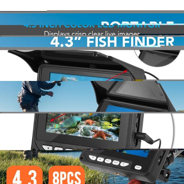 

4.3 inch portable underwater fish finder fishing camera echo sounder wireless night vision ice boat 20m cable with carry bag
