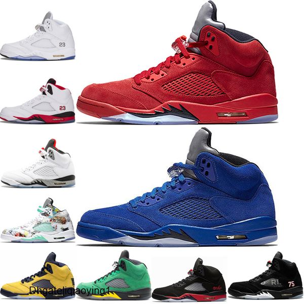 

5 5s red blue suede basketball shoes for men wings bred international flight space jam white cement 2020 designer sneaker shoes, Black