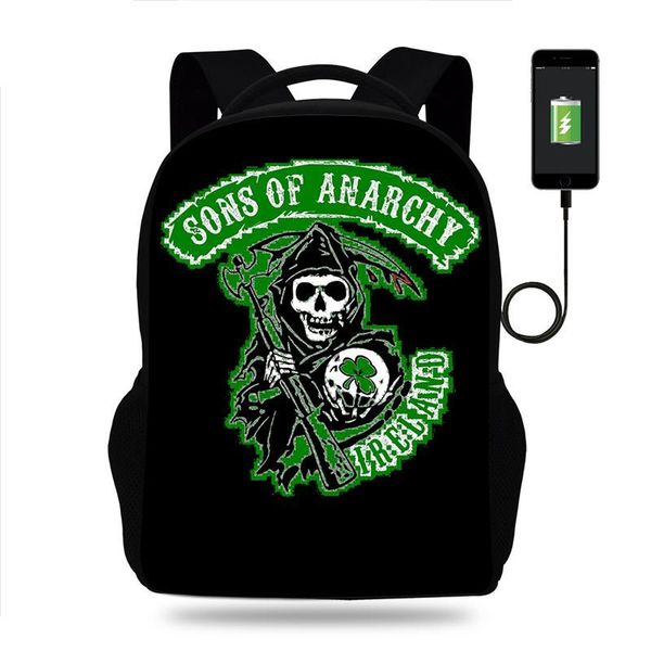 

buleflyer sons of anarchy print schoolbags kids backpacks satchel for teenage boys girls orthopedic mochila usb port book bag