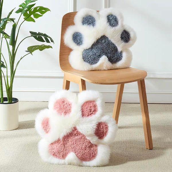 

single side cute sheepskin cat's claw shaped pillow , decoration merino pink seat cushion