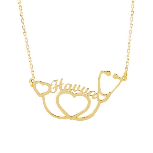 

personalized stethoscope name necklace stainless steel ecg medical stethoscope heart pendant necklaces custom jewelry graduation, Silver