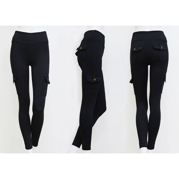 

women elastic leggings dacron sports hips up long pants with pockets cx17, Black;white