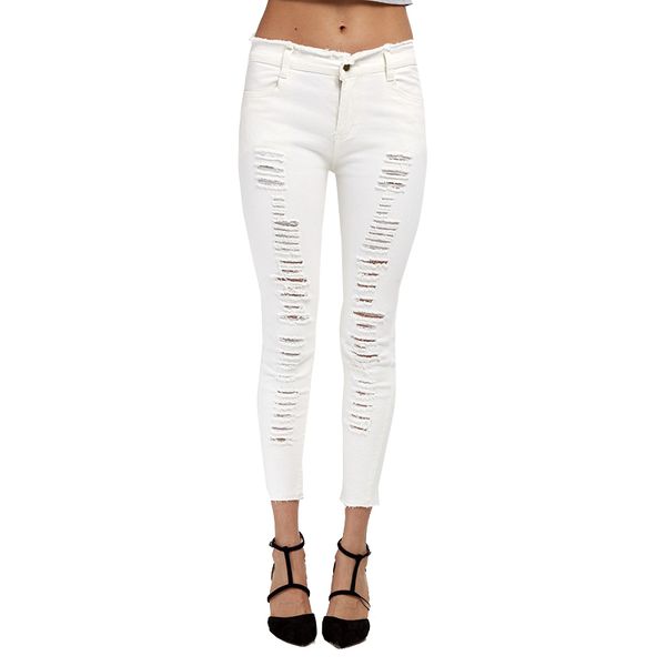 

nymph black and white women ripped denim jeans autumn high waist pants street skinny slim pockets pencil pants, Blue