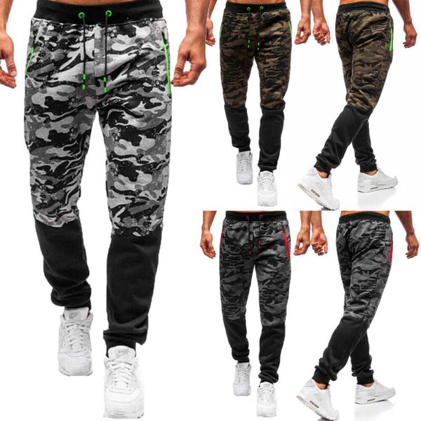 

gothic men camouflage cargo pants sport casual camo trousers drawstring fitness workout joggers male gym cargo pants, Black
