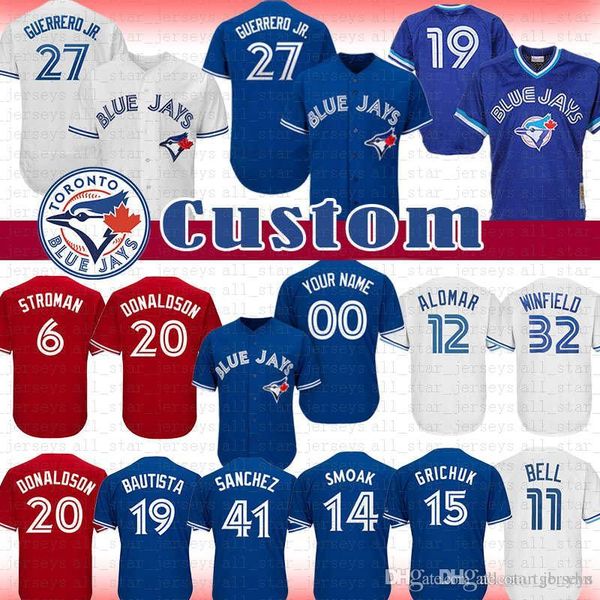 

27 Vladimir Guerrero Jr. Toronto Blue Custom Jays Baseball Jersey 29 Joe Carter Alomar 14 Smoak Donaldson Winfield Stroman Sanchez Bautista