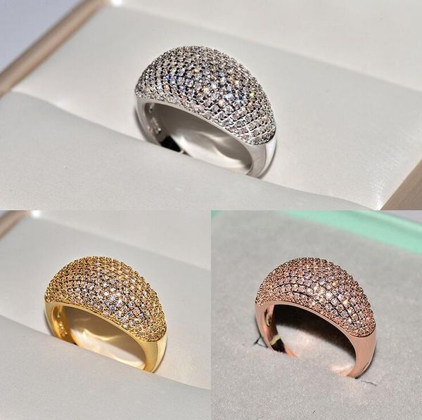 

handmade luxury jewelry 925 sterling silver&gold fill pave white sapphire cz diamond gemstones party women wedding band finger ring gift, Slivery;golden