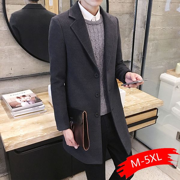 

new fashion boutique pure color high-grade men woolen cloth casual business trench coat mens leisure blends dust coats jackets, Black