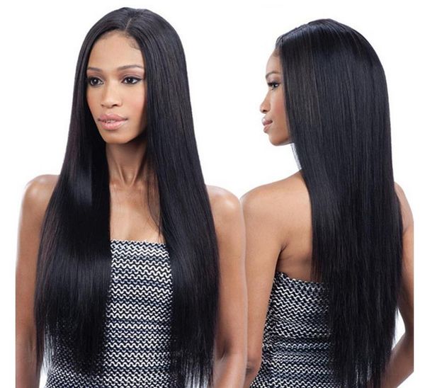 

longs straight natural looking hair glueless lace front wi& full hair lace wig for african americans woman12-26inch heat resistant, Black;brown