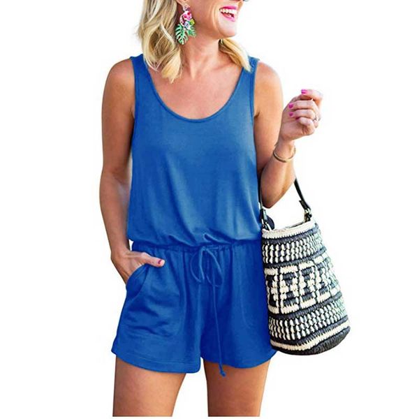 

женщина casual u шеи шнуровка short romper, Black;white