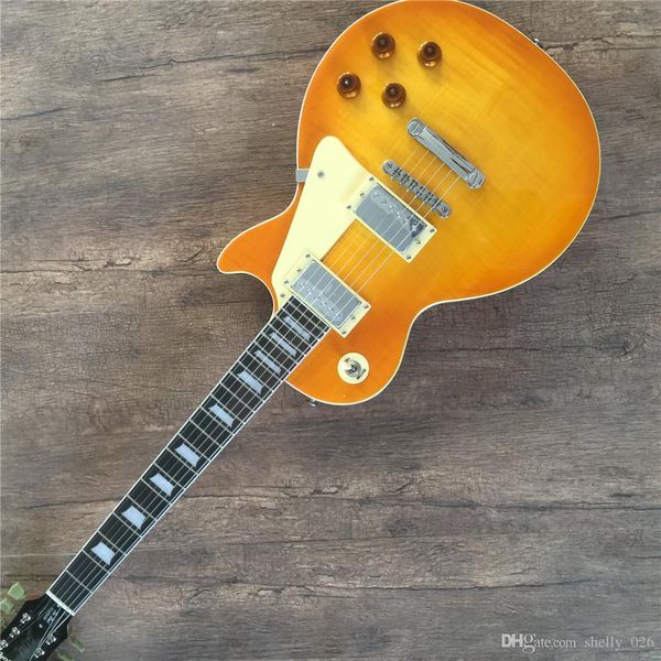 

in stock. chocolate-colored tiger-shaped electric guitar, dedicated for performances, birthday gifts.