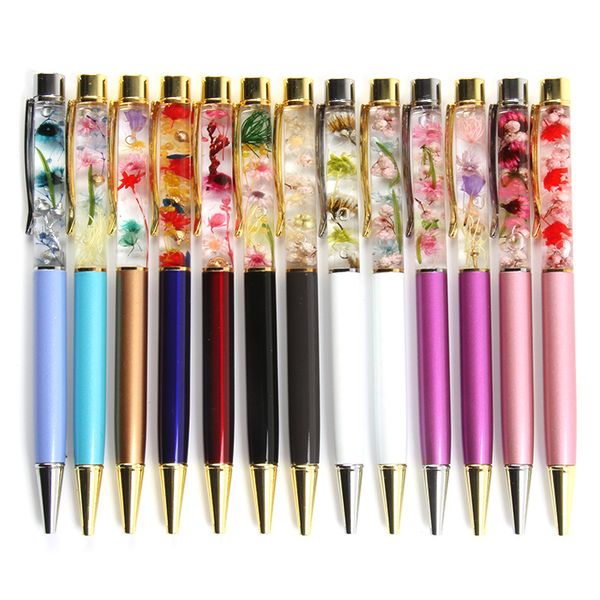 

hand made immortal flower oil metal ballpoint pen diy materials planktonic flower float gifts office & school supplies s19205, Blue;orange