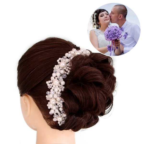 

acrddk crystal pearl handmade headbands bridal tiaras crowns hairband headpiece head jewelry women wedding hair accessories sl, Golden;white