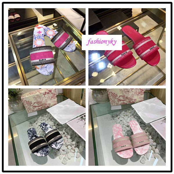 

with boxnew dazzle flowers women sandals designer slippers embroidery slipper flip flops striped beach causal slipper, Black