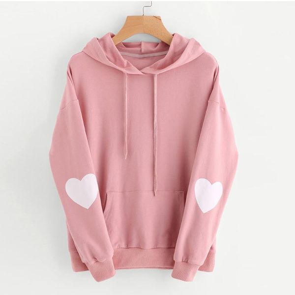 

pullover long sleeve hooded female sweatshirt hoodies korean style sweet love heart hooded woman sweatshirt, Black