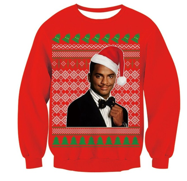 

2019 рождество новый карлтон 3d печати мужчины женщины свежий принц уилл смит с рождество шляпа толстовки кофты куртка повседневная пуловер, Black