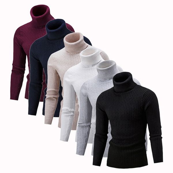 

mjartoria winter warm turtleneck sweater men fashion solid knitted mens sweaters 2019 casual male double collar slim pullover, White;black