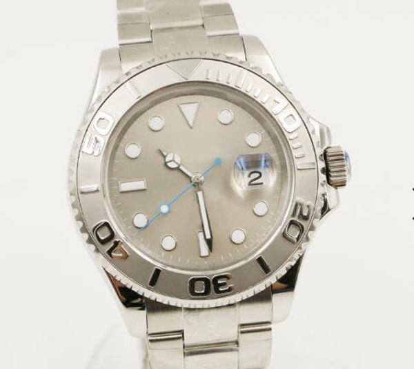 

2813 new 40mm automatic silver stainless steel bracelet date mens watches grey dial rotatable bezel luminous hands dot hour markers, Slivery;brown